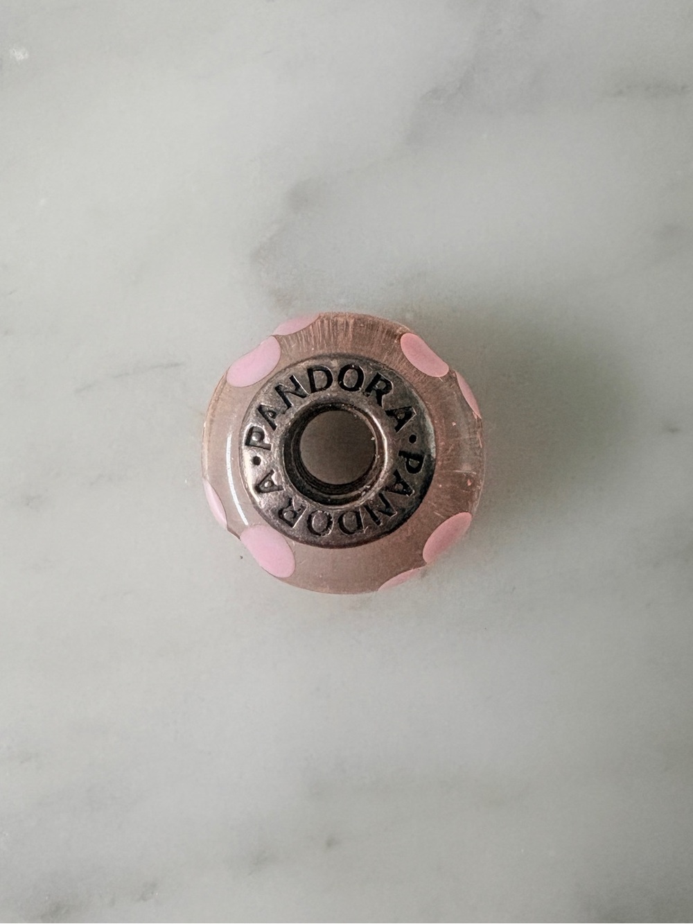 Pandora Light Pink Polka Dot flower Glass Charm